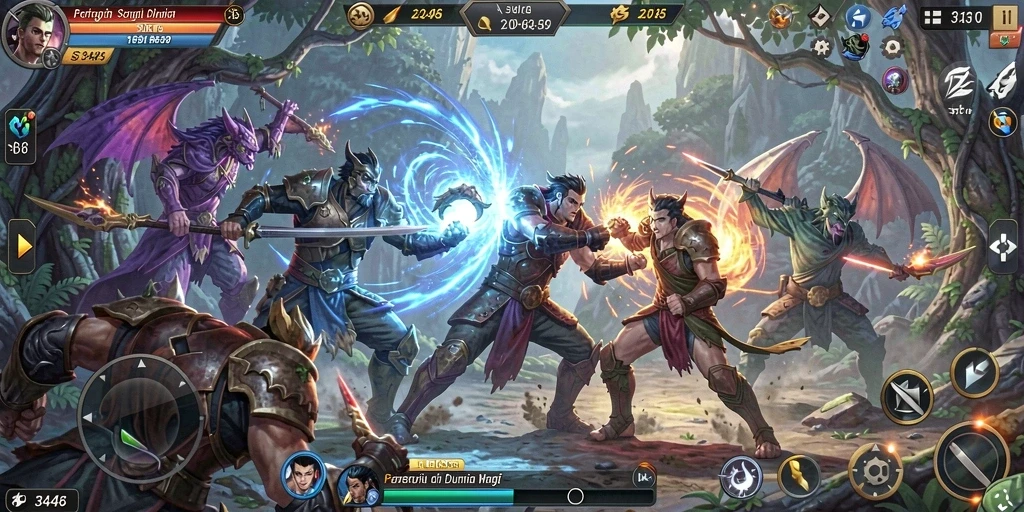 Gameplay Fighting seru dengan karakter unik dan arena mendebarkan.