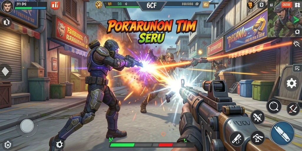 Screenshot utama 6CF menampilkan aksi pertempuran yang intens.