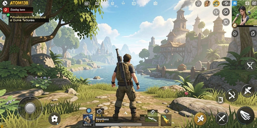 Tampilan utama gameplay ATOM138 dengan eksplorasi dunia terbuka yang mendebarkan.