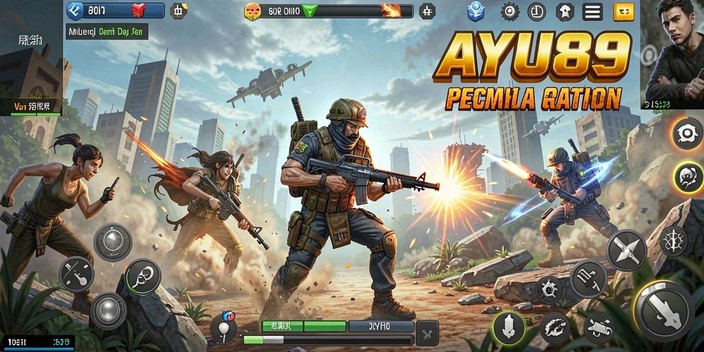 Screenshot AYU89 menampilkan aksi seru di medan perang.