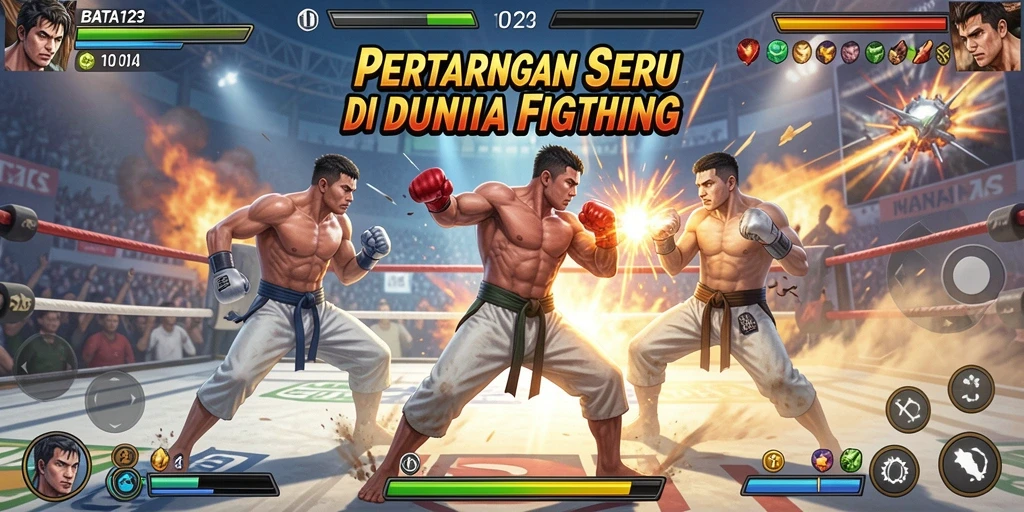 Tangkapan layar menampilkan pertarungan dinamis dan karakter karakter yang beraksi.