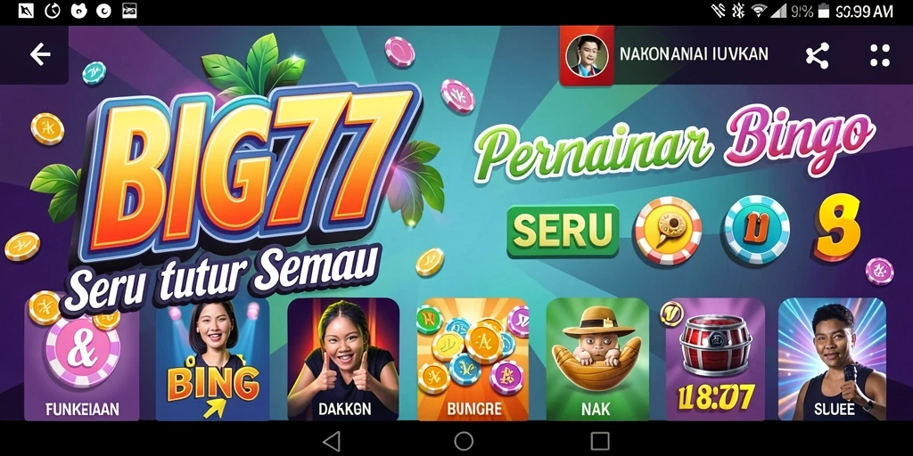 Tampilan gameplay seru di BIG77 dengan kartu Bingo cantik.
