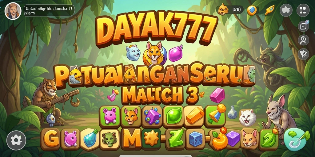 Screenshot utama DAYAK777 dengan gameplay Match-3 yang menarik.