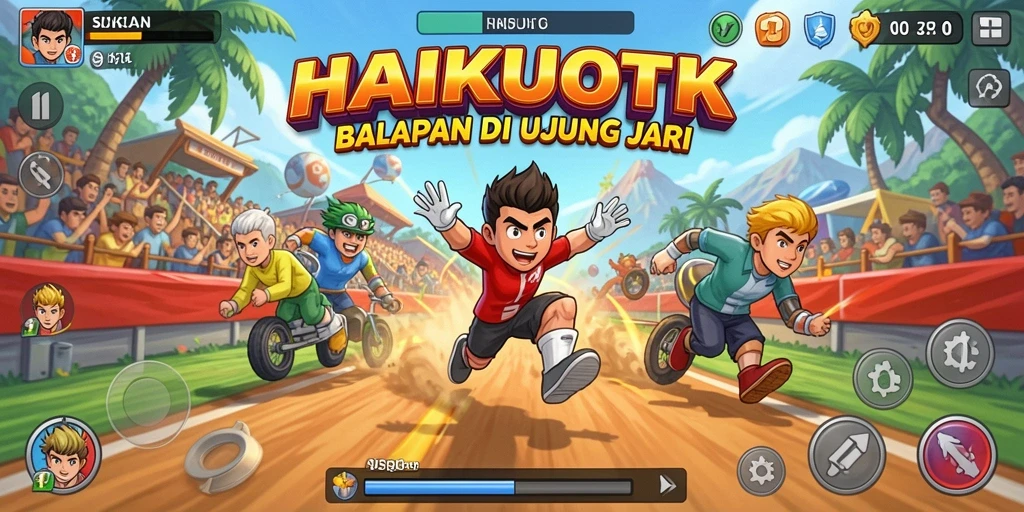 Screenshot gameplay HAIKUOTK yang menampilkan balapan seru di trek yang menantang.