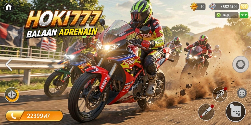 Tangkapan layar HOKI777 menampilkan aksi balapan motor yang mendebarkan.