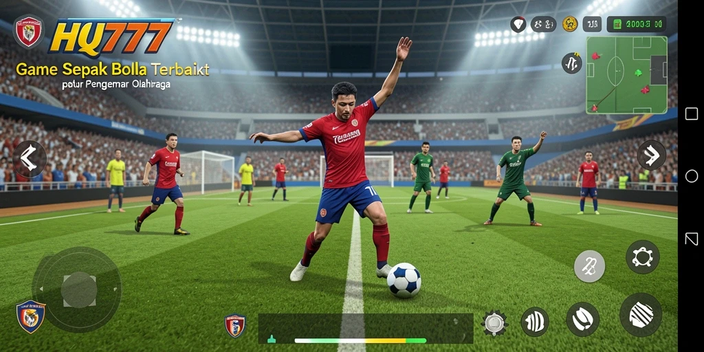 Tangkapan layar HQ777 menampilkan aksi sepak bola yang mendebarkan di lapangan.