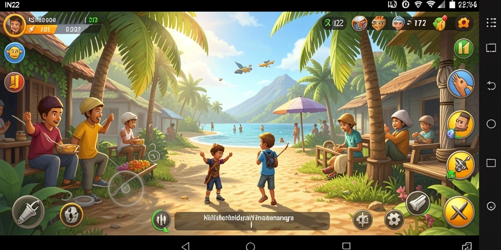 Screenshot IN22 menampilkan karakter dalam lingkungan simulasi yang hidup.
