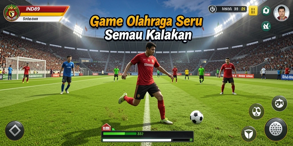 Tangkapan layar dari gameplay IND89 yang menampilkan aksi olahraga yang seru.