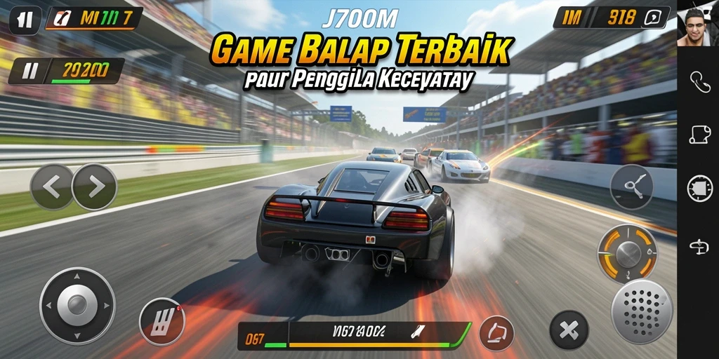 Screenshot gameplay J200M menampilkan aksi balap yang mendebarkan.
