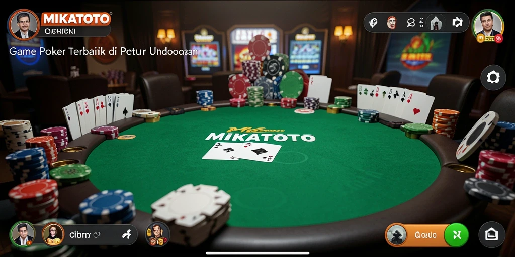 Screenshot gameplay MIKATOTO yang menampilkan momen seru bermain poker.