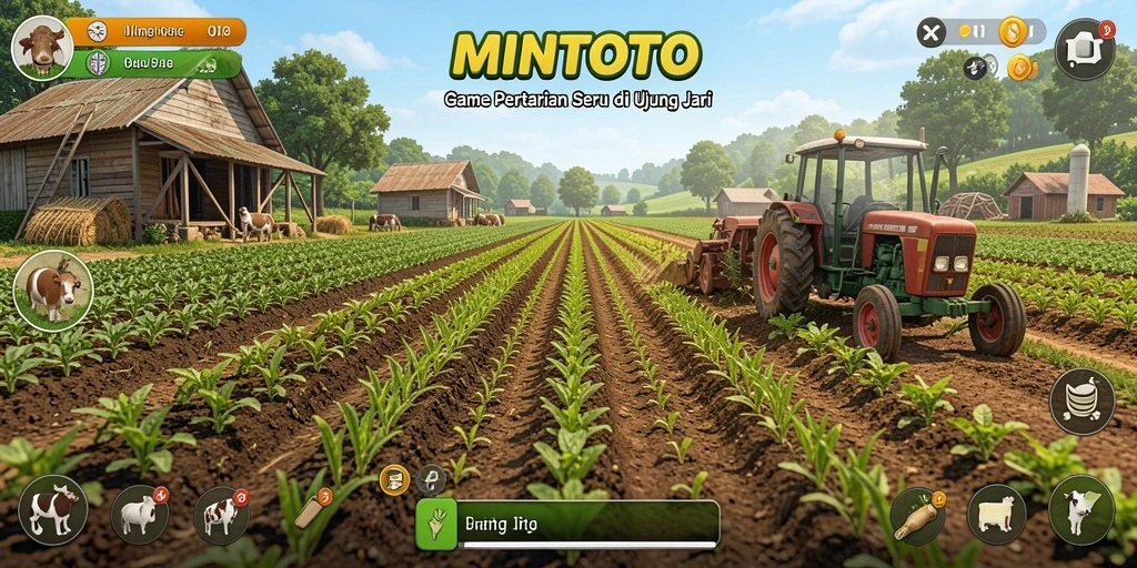 Tampilan gameplay MINTOTO menampilkan aktivitas bertani yang seru dan interaktif.