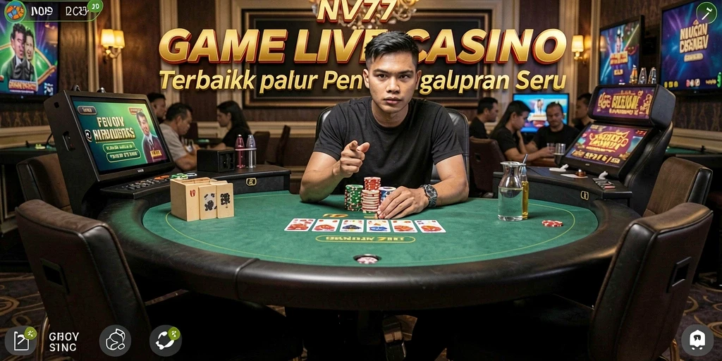 Tampilan screenshot NV77 yang menarik dengan dealer Live Casino.