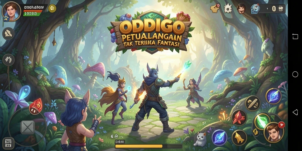 Screenshot gameplay ODDIGO menampilkan karakter menjelajahi dunia petualangan.
