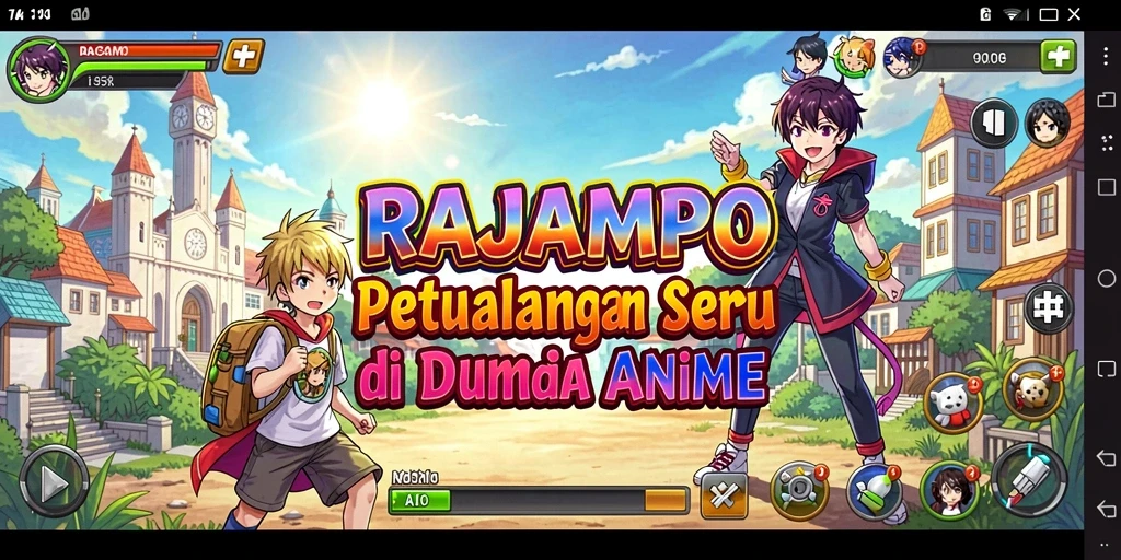 Gameplay RAJAMPO menampilkan karakter anime yang penuh aksi.
