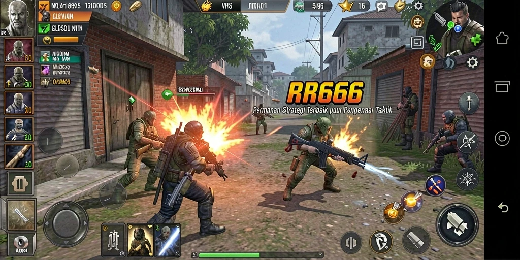 Tangkapan layar gameplay RR666 yang menampilkan strategi cerdas dan taktik bertempur.