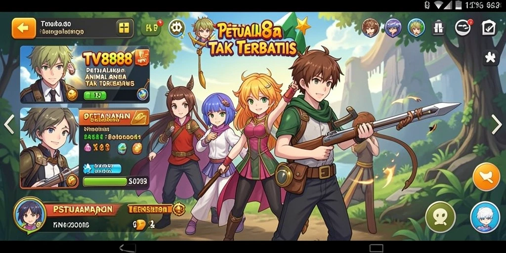 Tampilan gameplay TV888 yang penuh aksi dan karakter anime.