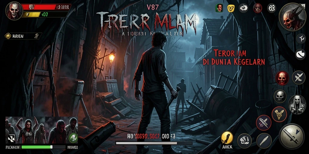 Screenshot V87 menampilkan atmosfer gelap dan menegangkan dalam gameplay.