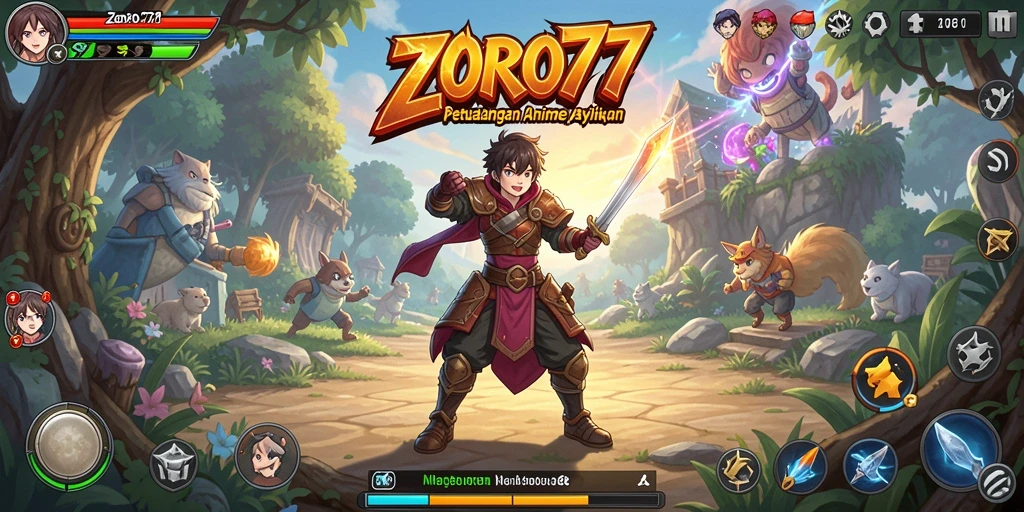 Tampilan gameplay seru dalam ZORO77 dengan karakter anime favorit.